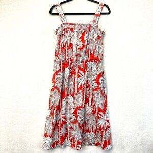 Talbots Lightweight Tropical Sun Dress Womens 10P 10 Petite Red Palm Knee Length
